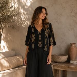 Lotus Eaters Greece Black Gold Jacquard Artisan Top Small